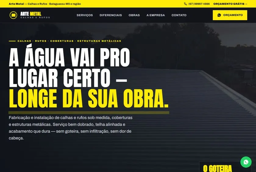 Site Arte Metal WG — calhas e coberturas