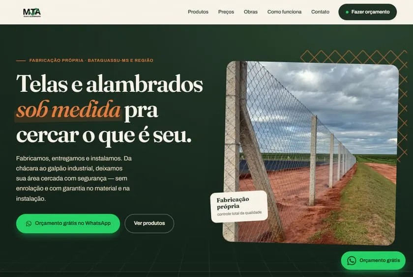Site Moreira Telas — cercas e alambrados